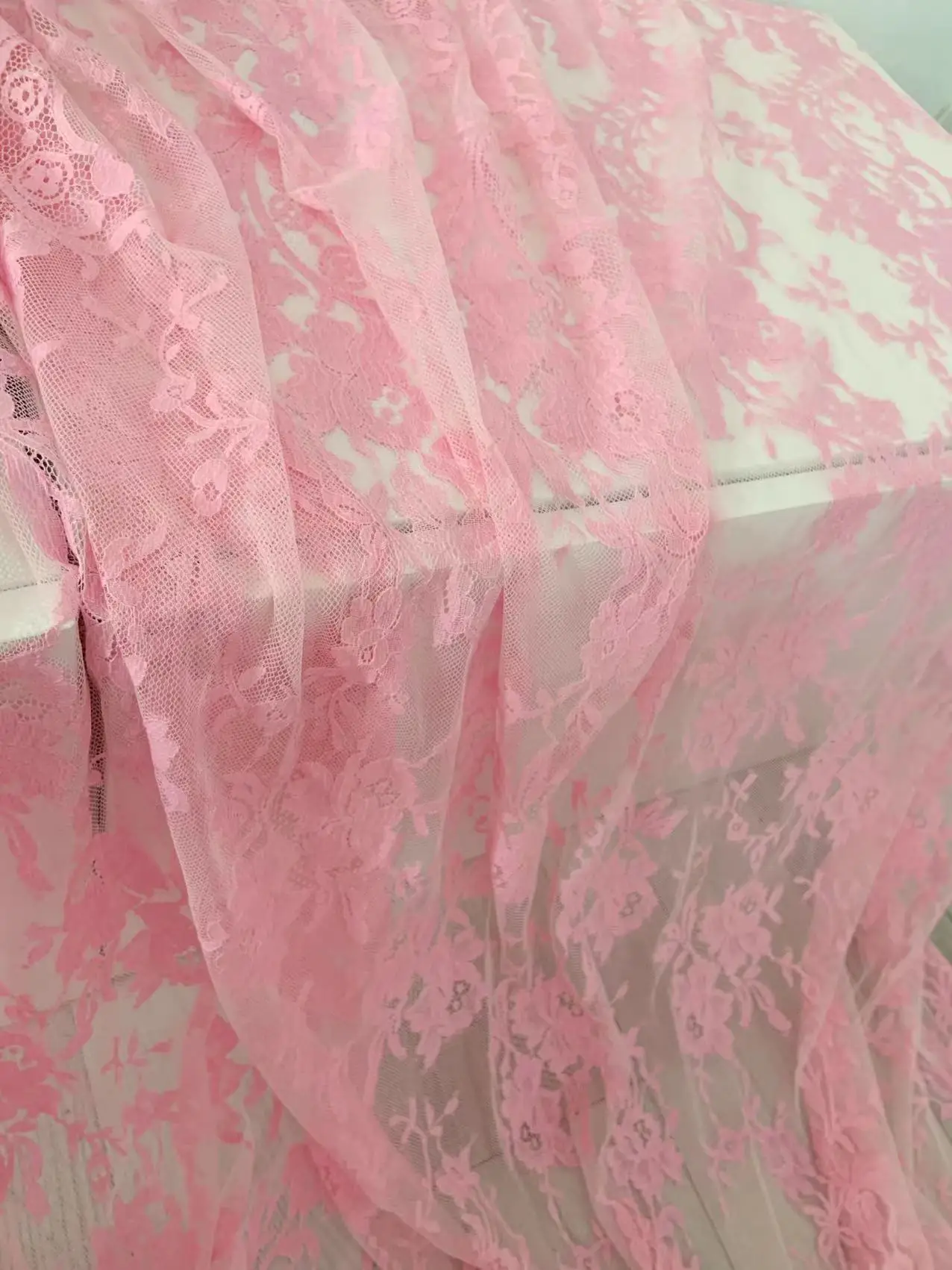 1.5 X 1.5 Meters/Piece Pink Chantilly Tulle Flower Lace Fabric Gauze for Home Decor, Wedding Dress,Ball Gown,Sexy Clothing