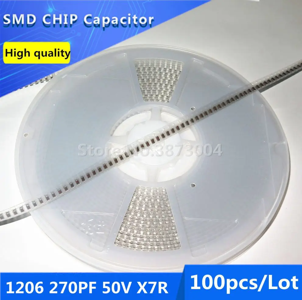 100pcs 1206 270PF 50V X7R 10% Thick Film Chip Multilayer Ceramic Capacitor