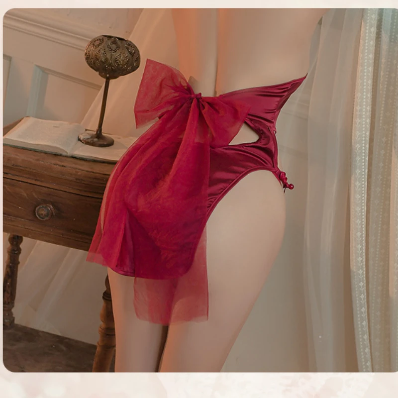 Sexy Antique Embroidered Cheongsam Hollowed-out Perspective Backless Dress Chinese Traditional Women Retro Improve Split Qipao