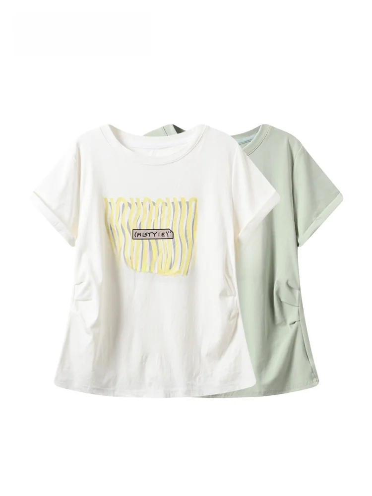 

Korean Style plus Size Women's T-shirt Short Sleeve Letter Print round Neck Summer Top Trendy Base Shirt for Plump Sister