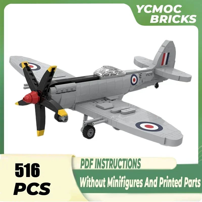 Military Model Moc Building Bricks 1:35 Scale Spitfire F MK.24 Fighter Technology Blocks Gifts Christmas Toys DIY Sets Assembly