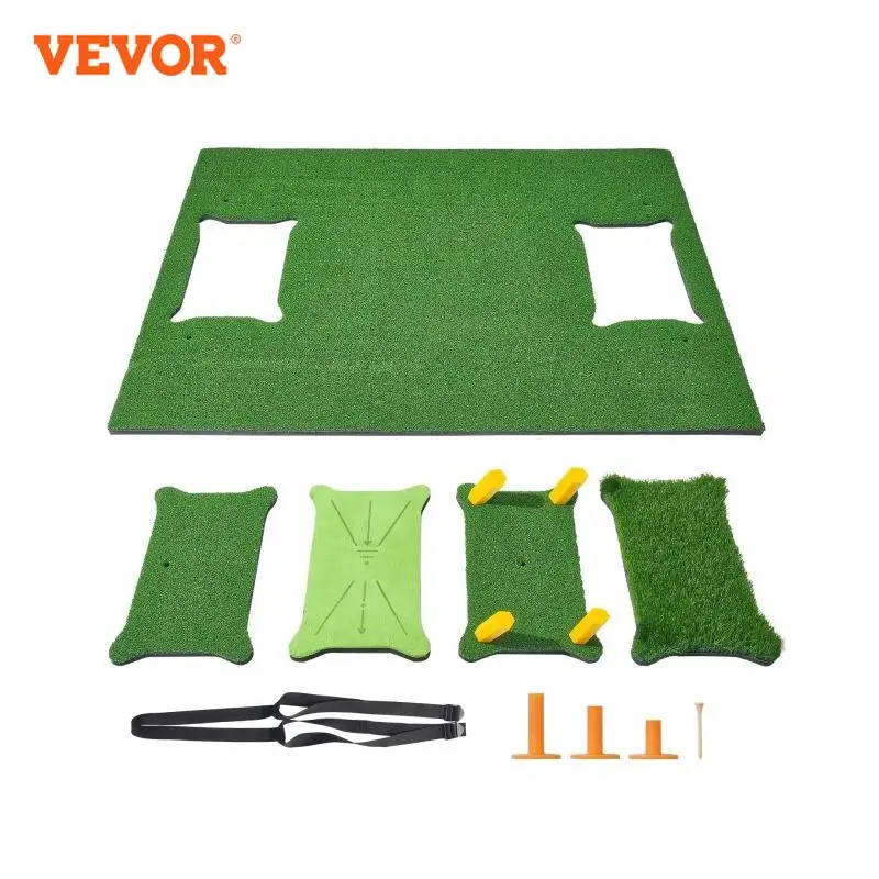 VEVOR 4 IN 1 Golf Hitting Mat 5x4ft Artificial Turf Golf Hitting Mat 15mm Thickened Golf Aids Includes 4 Interchangeable Inserts