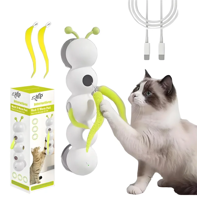 

Intelligent Interactive Cat Toy Motion Activated Wack A Worm Post Toy With Tail Automatic Emerging from The Hole Teasing Cat Toy