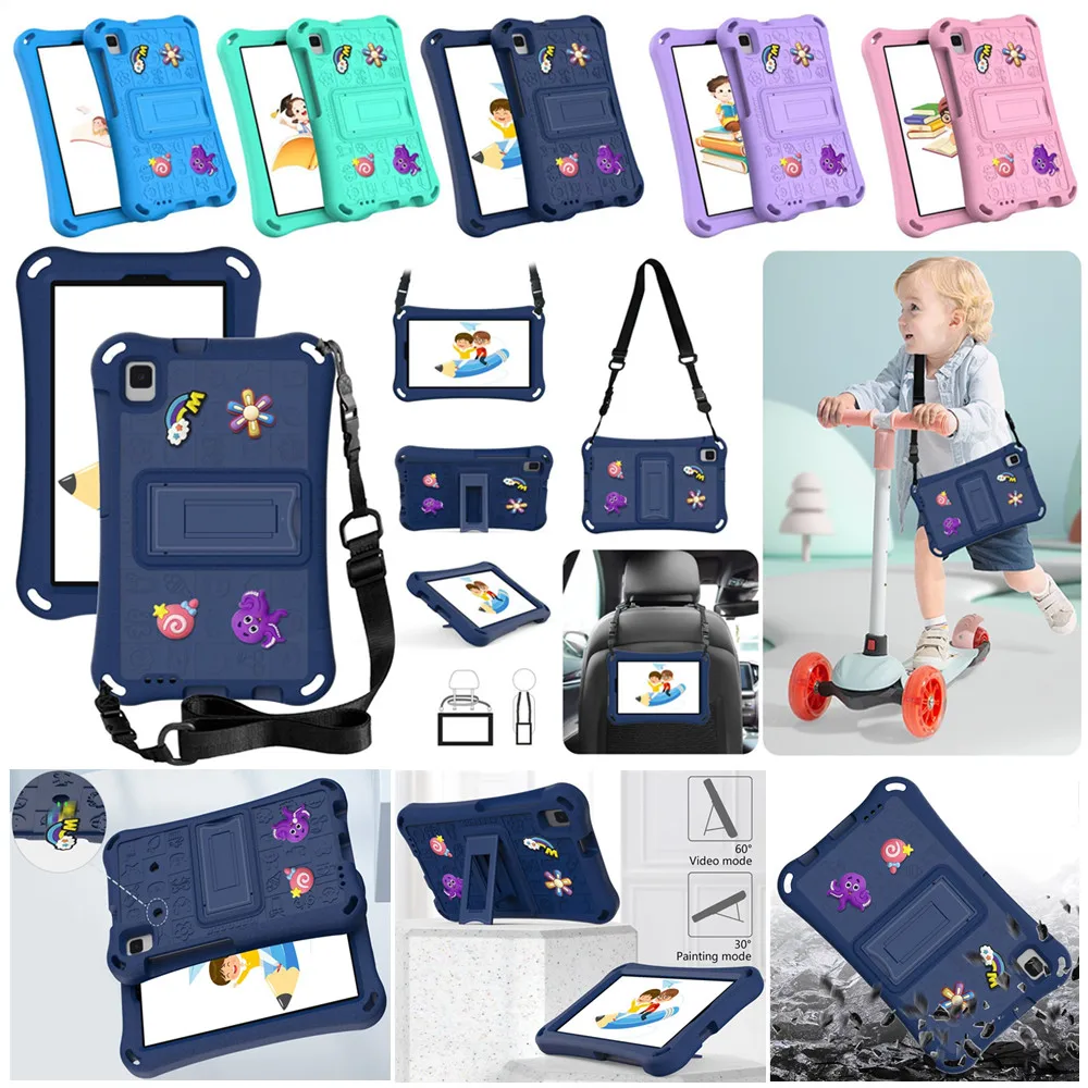 For Samsung Galaxy Tab A 8.0 2019 SM-T290 T295 T297 Cute Pattern Kids Bracket Case With Shoulder Strap EVA Shockproof Cover