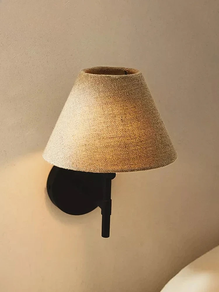 Retro Wall Lamp LED E27 Linen Cover Atmosphere Minimalist Wall Mounted Bedroom Aisle Bedside Background Wall Lights