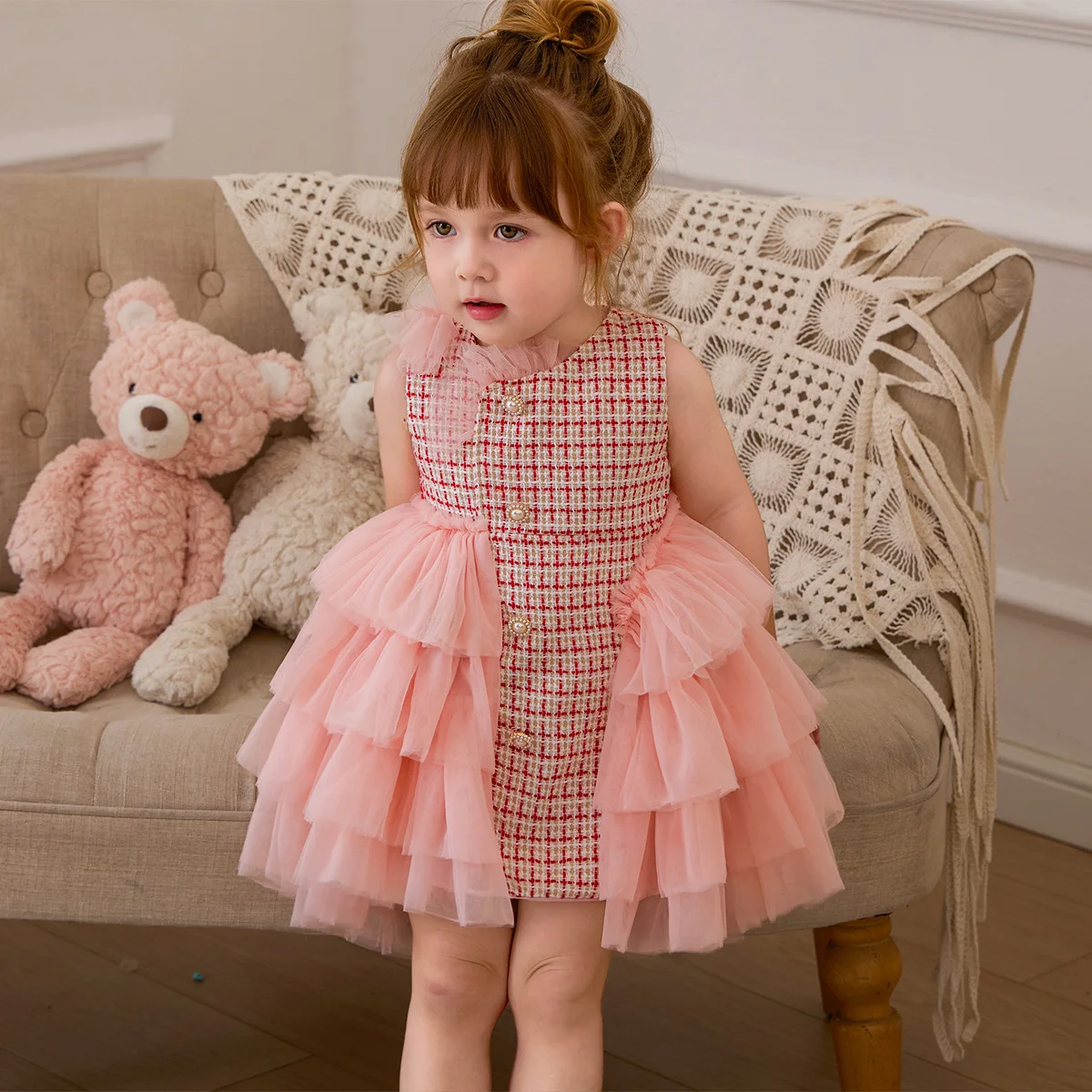 

Детское платье на день рождения для девочек, сетчатое платье принцессы с цветочным узором