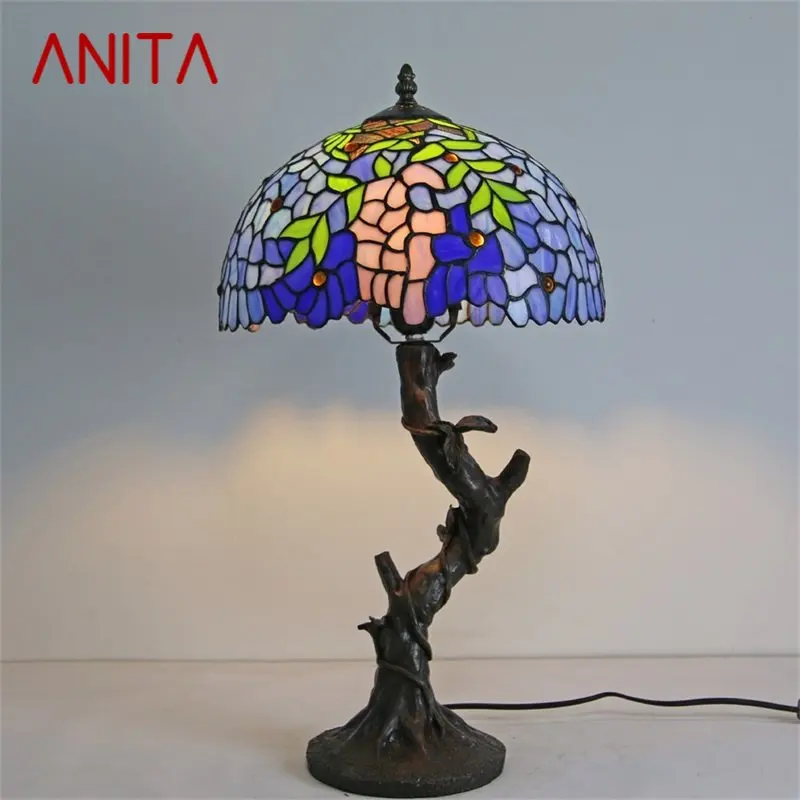 ANITA Tiffany Table Lamp Modern  Creative Decorative Pattern Figure LED Light For Home Bedroom