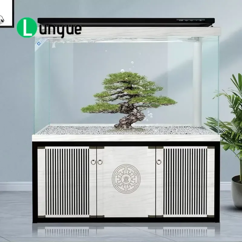 Large Ultra White Glass Aquarium Fish Tank With Cabinet Custom Breeding Tank Accessories Wholesale Home Decor