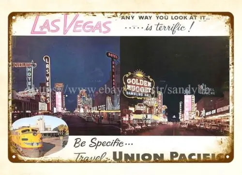 LAS VEGAS TRAVEL UNION PACIFIC railway railroad train metal tin sign wall art