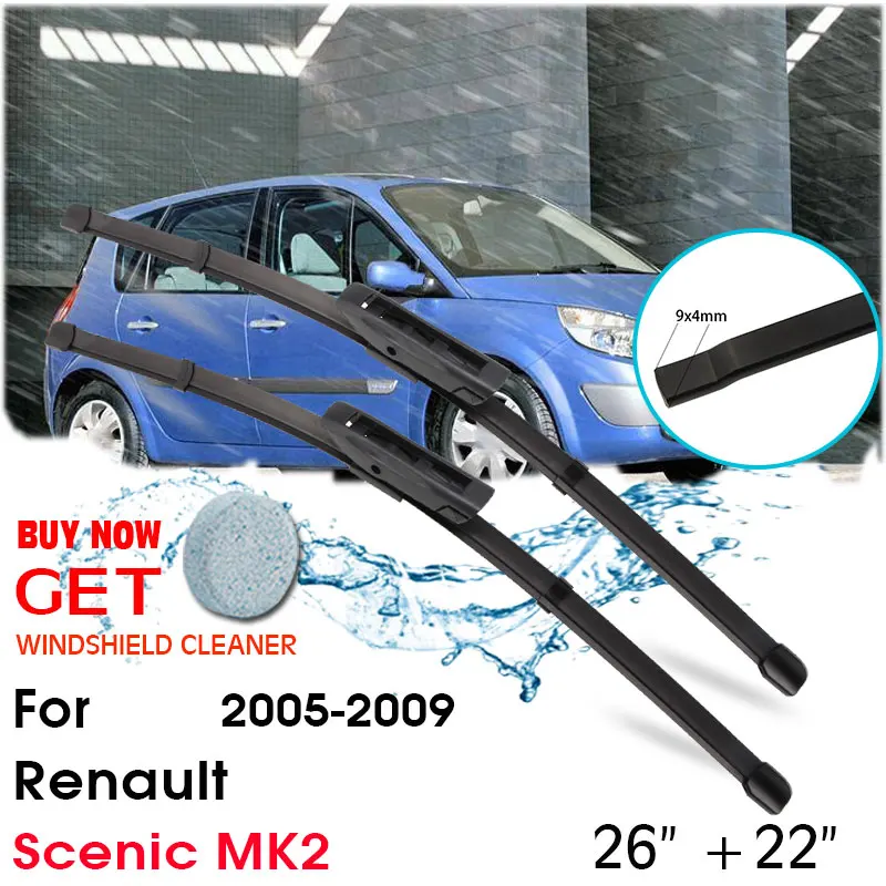 

Car Blade Front Window Windshield Rubber Silicon Refill Wipers For Renault Scenic MK2 2005-2009 LHD/RHD 26"+22" Car Accessories