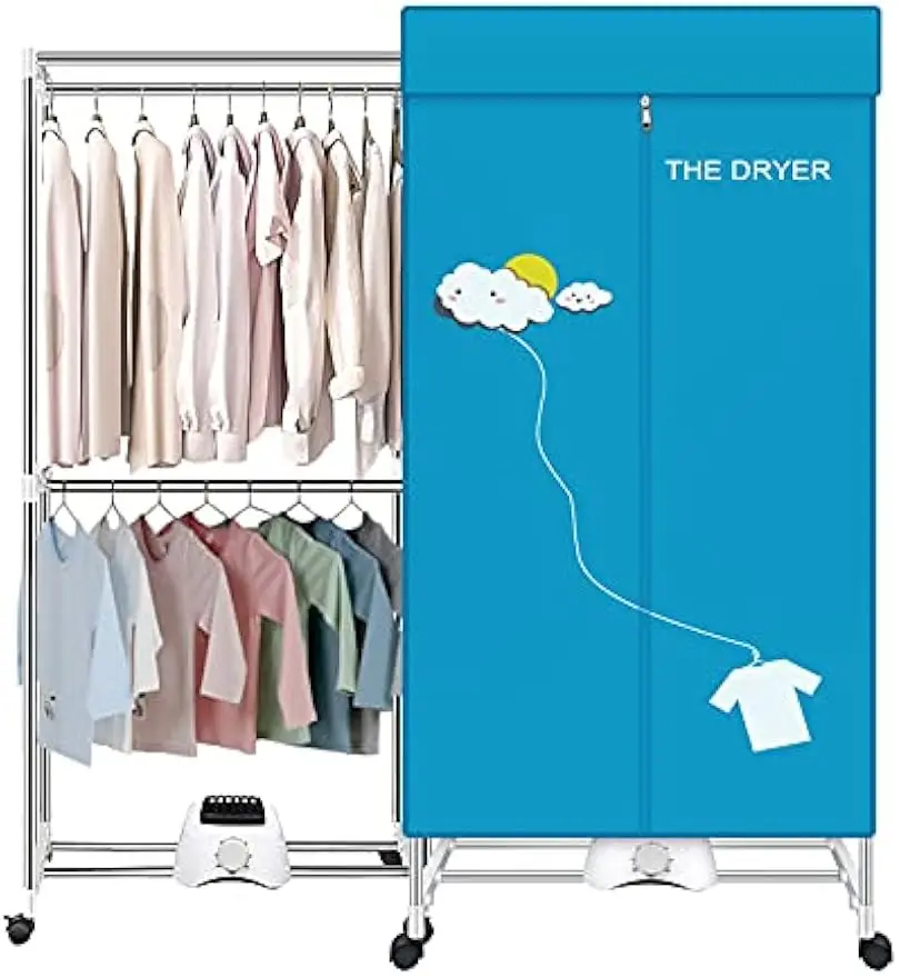 

Portable Electric Clothes Dryer, 110V 1000W, Double Layer Stackable Stainless Steel Blue Front Load for Apartments RV Families
