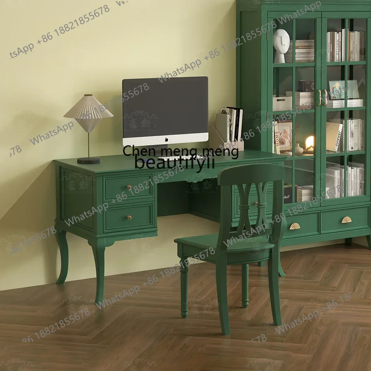 

SS new styleAmerican green desk and chair combination living room entrance, with drawers, writing, deskss 7486 ss 7486