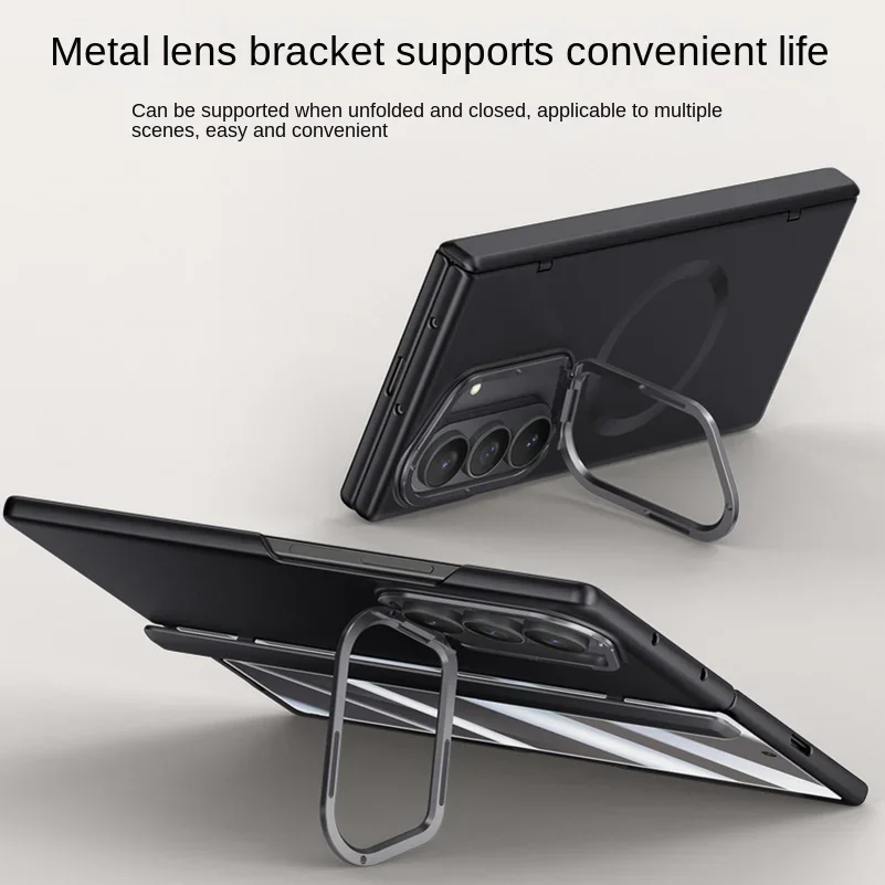 Built-in Magsafe Magnetic with Tempered Glass Film Holder Phone Case for Samsung Galaxy Z Fold 7 Spring Hinge Protect Back Cover