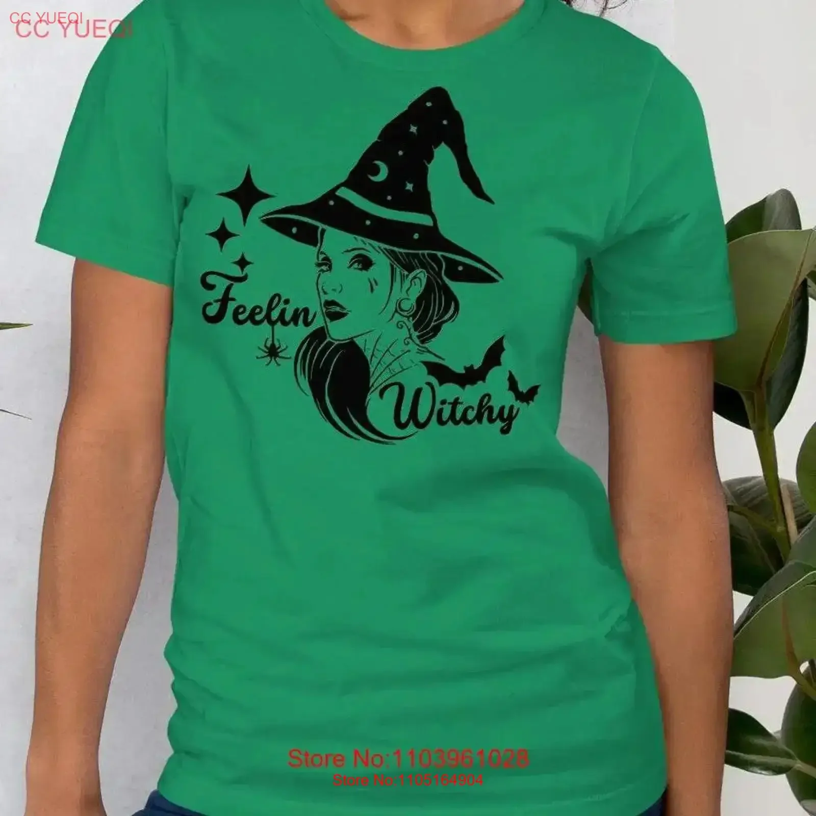 Feelin Witchy النسوية تي شيرت الخريف السماوي الحديثة الساحرة مخيف هالوين النسوية خمر غسلها عادية تنفس