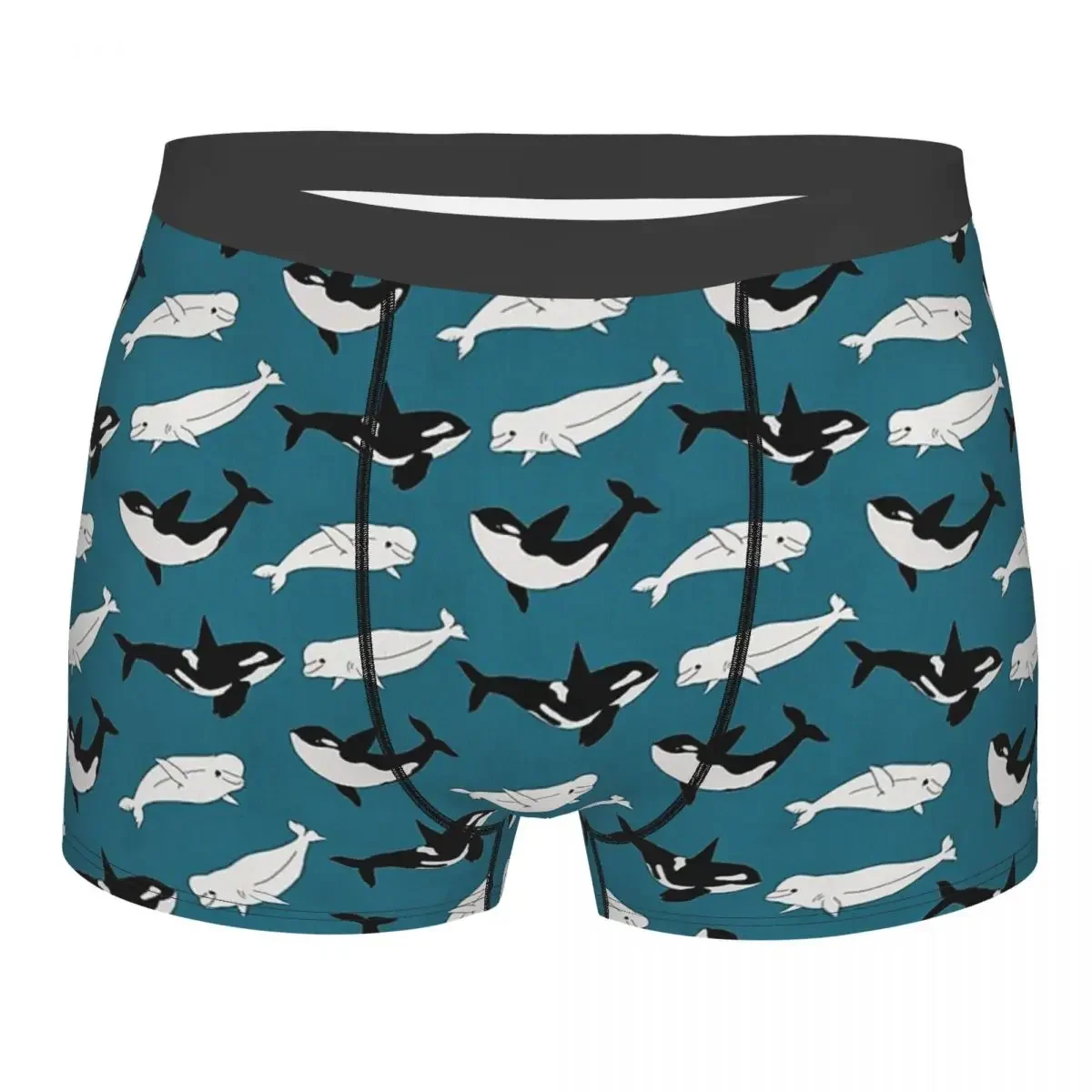 Orcinus Orca Whale Dolphin Belugas On Teal Underpants Homme Panties Male Underwear Comfortable Shorts Boxer Briefs