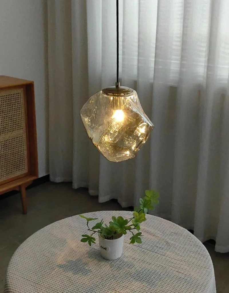 Ice Crystal Pendant Lamp Nordic Minimalism Bedside Restaurant Mirror Front Atmosphere Droplight Glass Stone Ceiling Chandelier