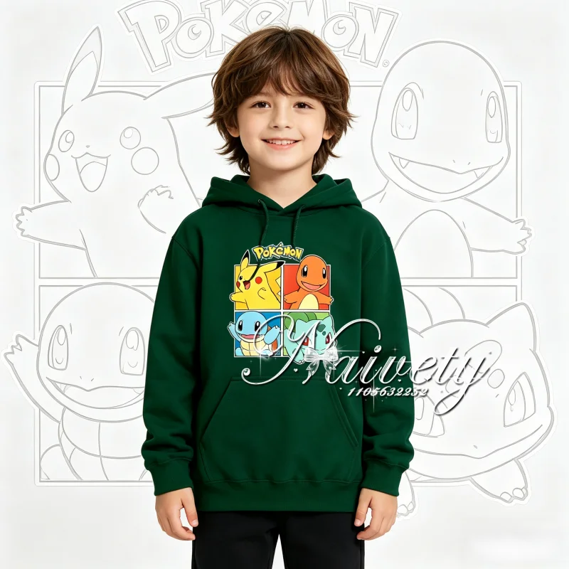 

2026 Fall Winter Hot Sale Pokemon Cotton Printed Anime Hoodie, Adult Kids Parent-child Casual Sport Pullover Sweatshirt Y2k
