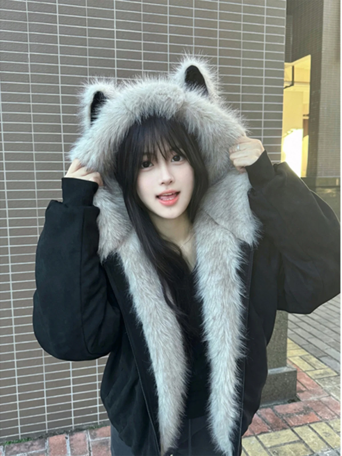 

American Sle Men's Thiened Winter Jaet with Fur Collar Cotton Padded Zipper Closure Casual Warm Coat for Couples