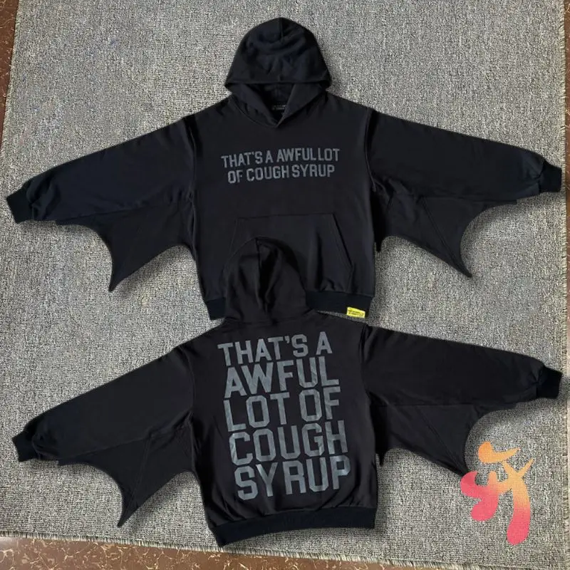 

New Winter That's A Awful Lot of Cough Syrup Hoodies Letter Logo Kangaroo Pocket Sweatshirts Men Women Black Bat Sleeve Hoody