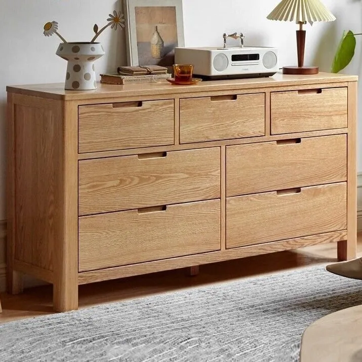 Factory Direct 2026 New pure solid wood chest of drawers seven chest of drawers oak bedroom living room TV cabinet furniture