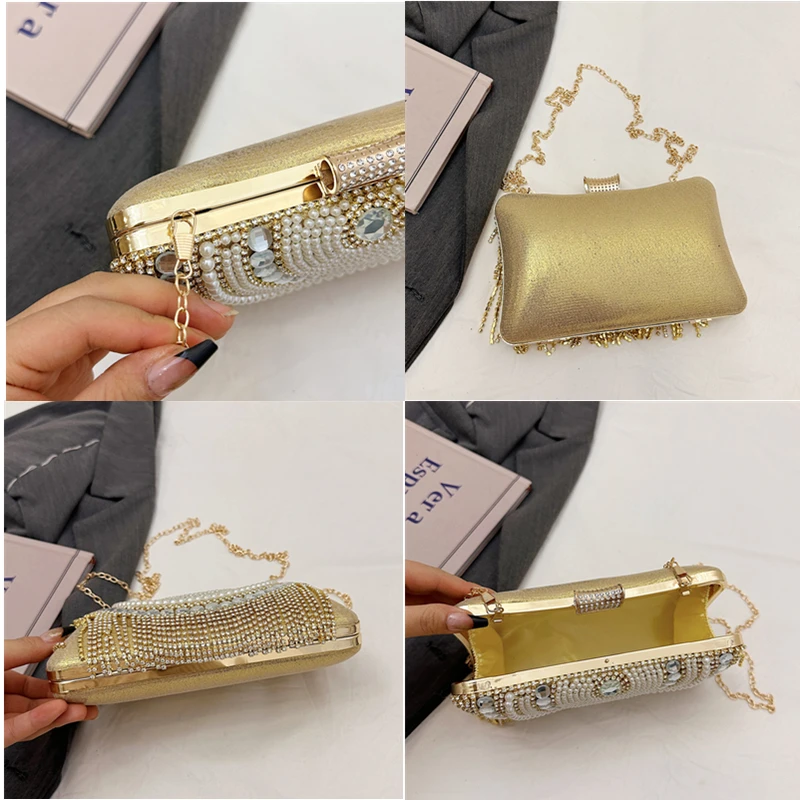 Modeketen Schoudertas Crossbody Tas Portemonnee Luxe Gouden Zilveren Pailletten Strass Vrouwen Elegante Dames Feestavond Clutch bag