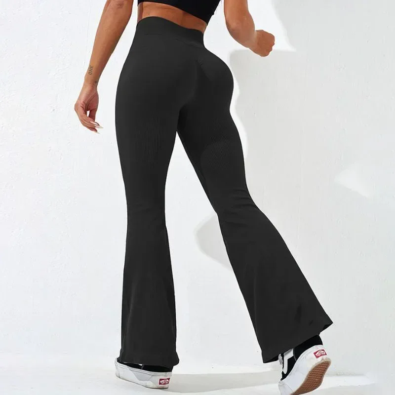 Sexy Slim Flared Pants Cross Waist Legging Women Seamless Gym Running Cycling Knit Yoga Stretch Butt Lift High Waist Pants