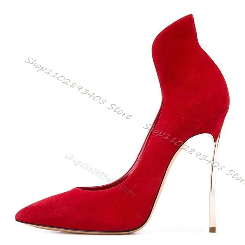 

Red Flock Metal Stiletto Pumps Pointed Toe Solid Wedding Women Shoes Party Sexy Shoes Elegant Big Size Shoes Zapatos Para Mujere