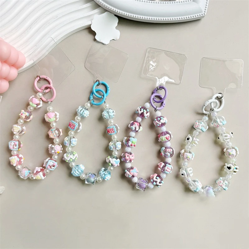 Porte-clés JOKeychain avec perles peintes à la main pour téléphone, dragonne anti-perte, bracelet, étui pour écouteurs, breloque Sweet Girl, décor de sac