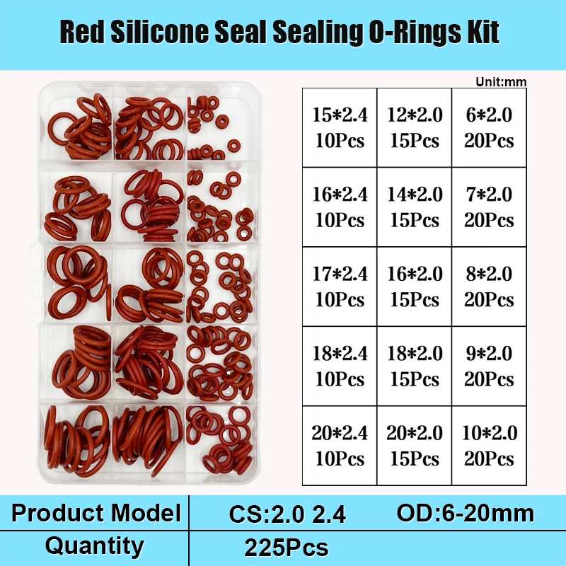 Red Silicone O Ring Set CS 1/1.5/2.0/2.4/3 VMQ Seal Sealing Washer O-Ring Washer Plumbing Gasket Oil Resistant High Temperature