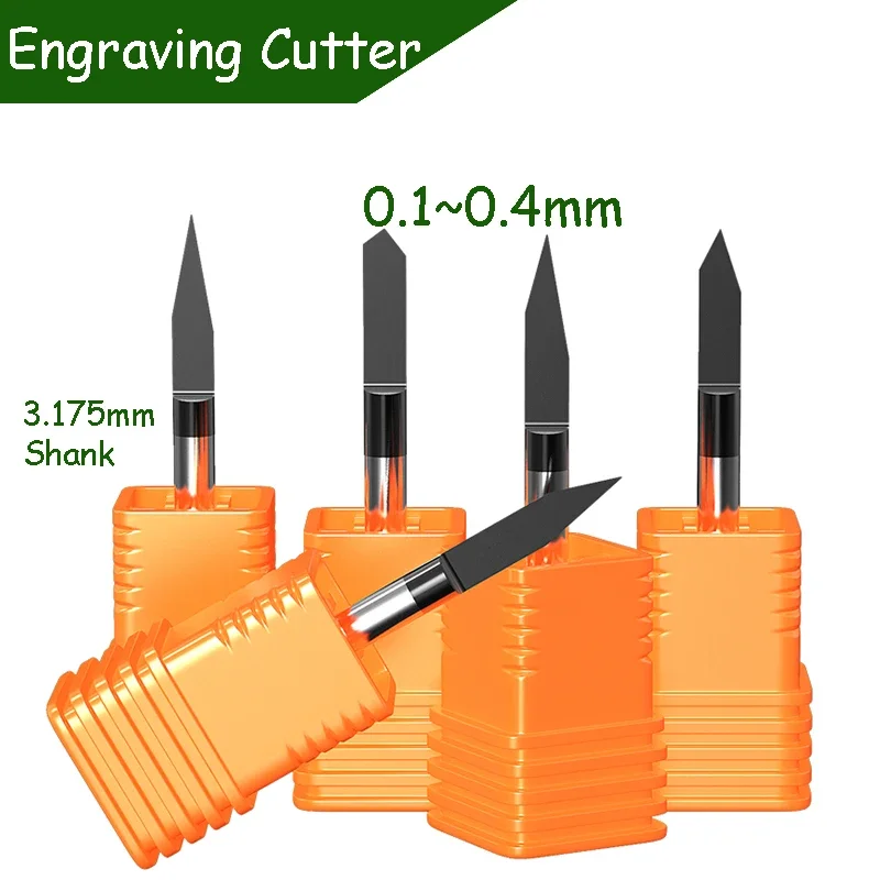 

3.175mm Flat Tip Cutter Titanium Coated Tapered Straight Cutter Chamfer End Mills 0.1~0.4mm Metal Engraving Cutter Bits