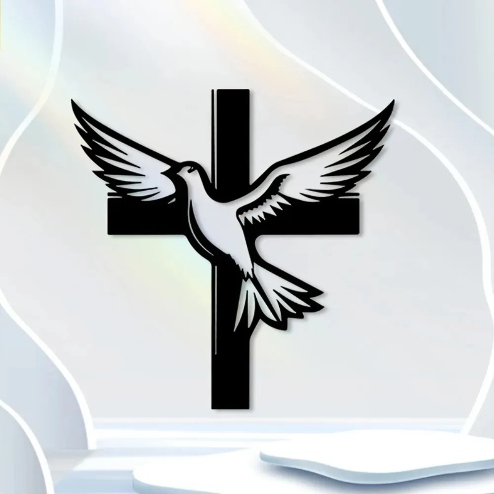 CIFbuy Elegant Christian Dove Cross Aluminum Wall Art 12x16 Inch Waterproof Durable Decor for Living Room Bedroom Office Hanging