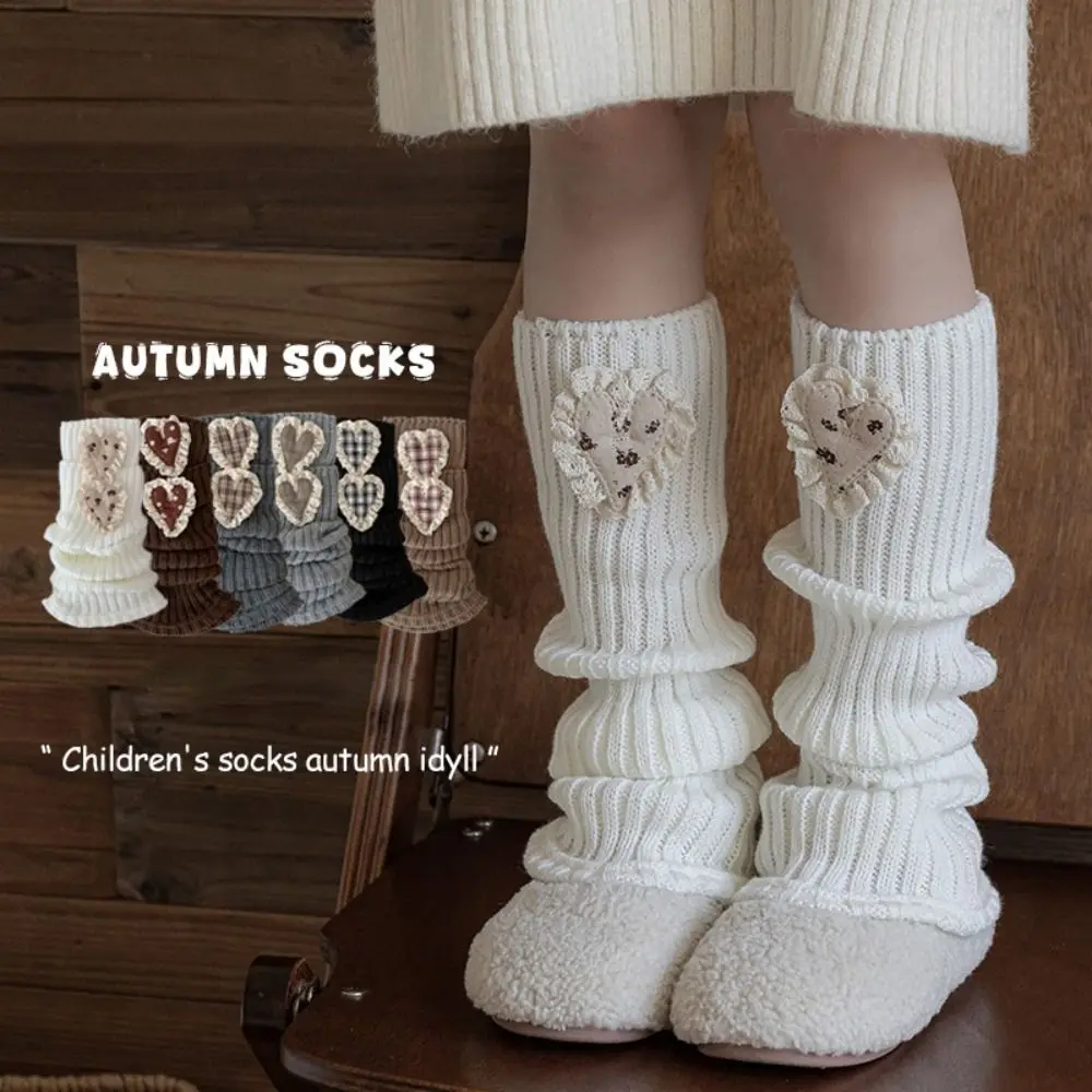 

Новые детские гетры с сердечком, вязаные утолщенные длинные носки в стиле Лолиты, сохраняющие тепло, однотонные зимние носки до середины икры