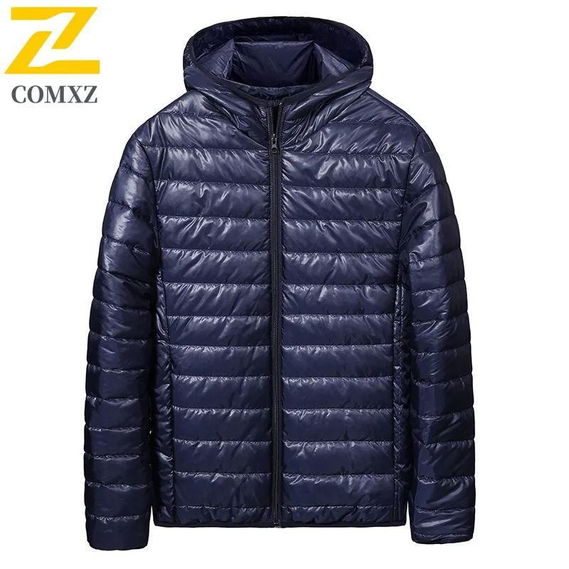 COMXZ 2025 Men's Winter Down Jacket New Solid Color Casual Loose Plus Size Outdoor Travel Hooded Cotton Clothes Thermal Coat