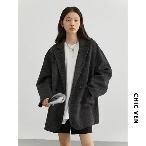 Женские пальто CHIC VEN шерстяные двубортные