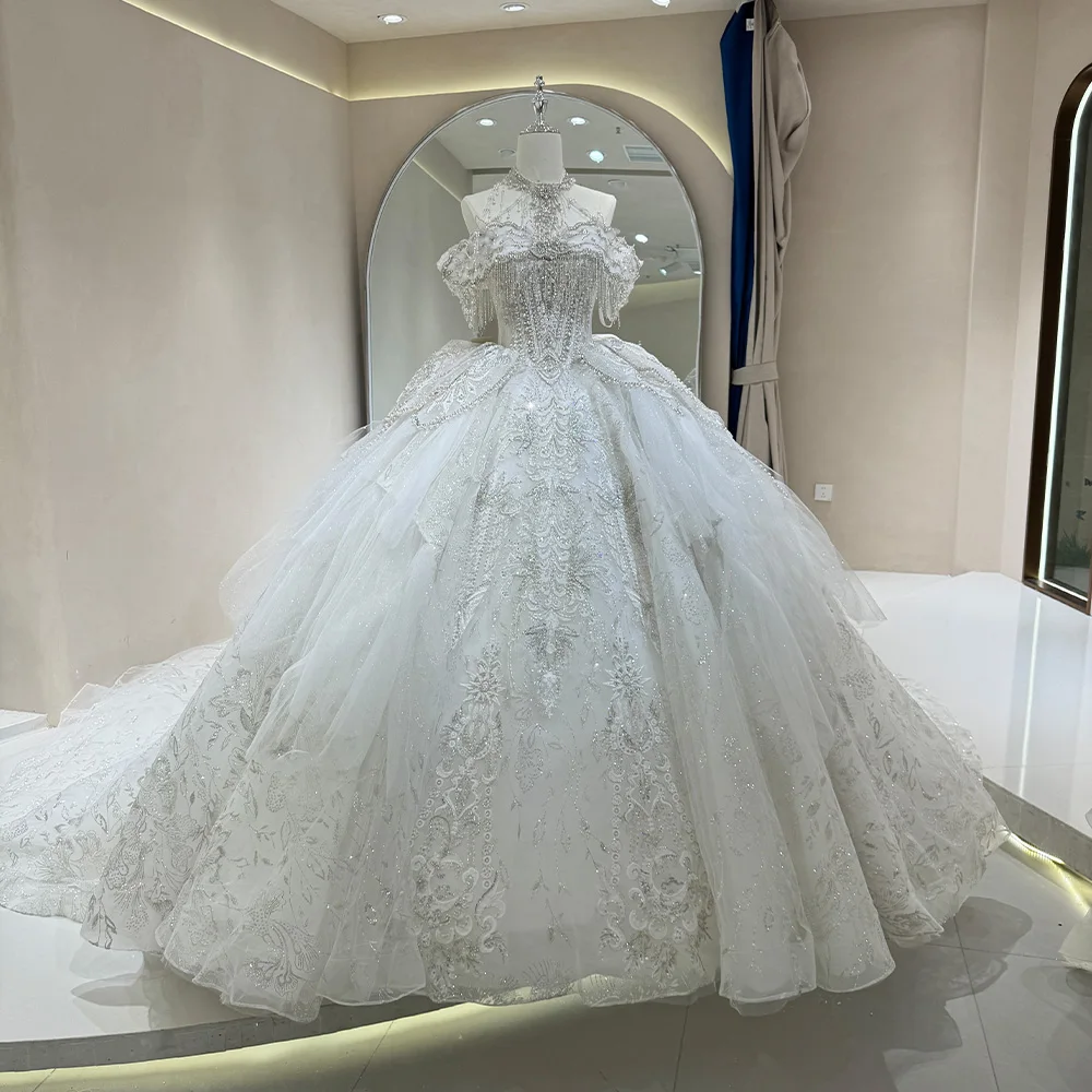Elegant Halter Women Wedding Dresses Lace Short Sleeves Tulle Customized Bridal Gowns Engagement Banquet Vestidos De Novias