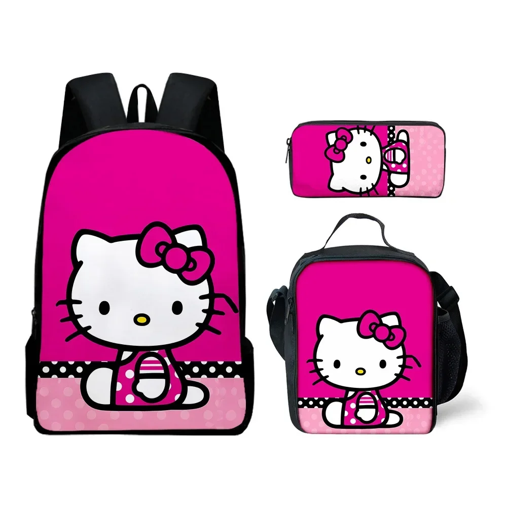 3D HelloKitty Cute Hello Kitty Backpack Lunch Bag Pencil Bag Student School Bag Kawaii Cartoon School Bag Mochila