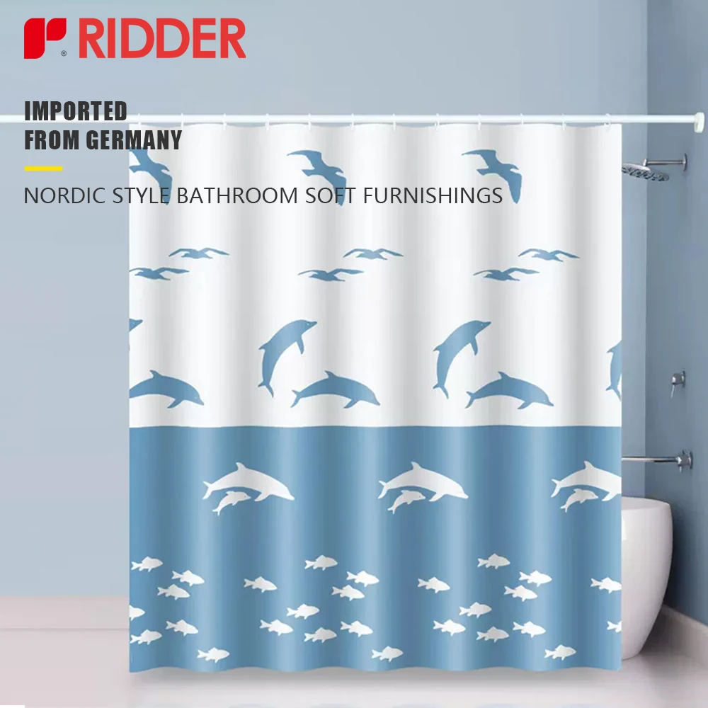 

RIDDER PEVA Shower Curtain Swallow Waterproof Shower Curtain with Rust Proof Grommets Free punching,Shower Curtain Rod Kit