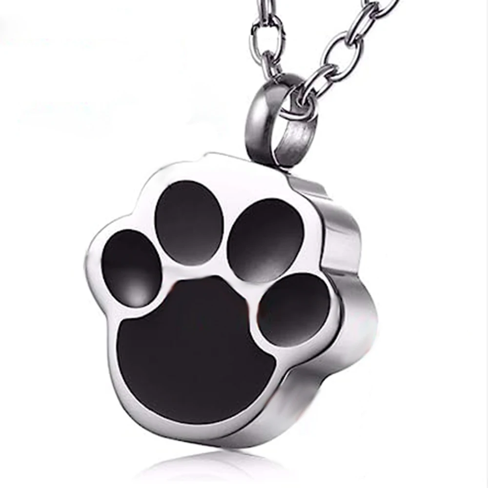 Stainless Steel Memorial Jewelry Dog Pet Paw Print Urn Necklace Ash Holder Keepsake Cremation Pendant for Women Men