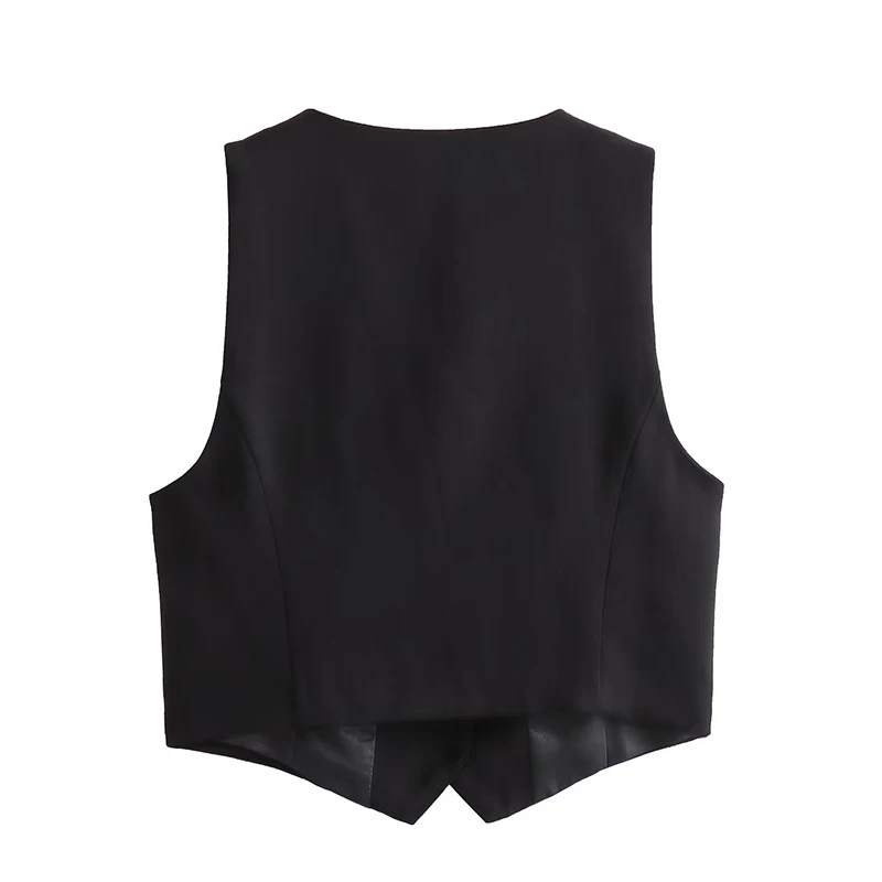 YENKYE High Street Women V Neck Fitted Cropped Sleeveless Vest Elegant Office Waistcoat