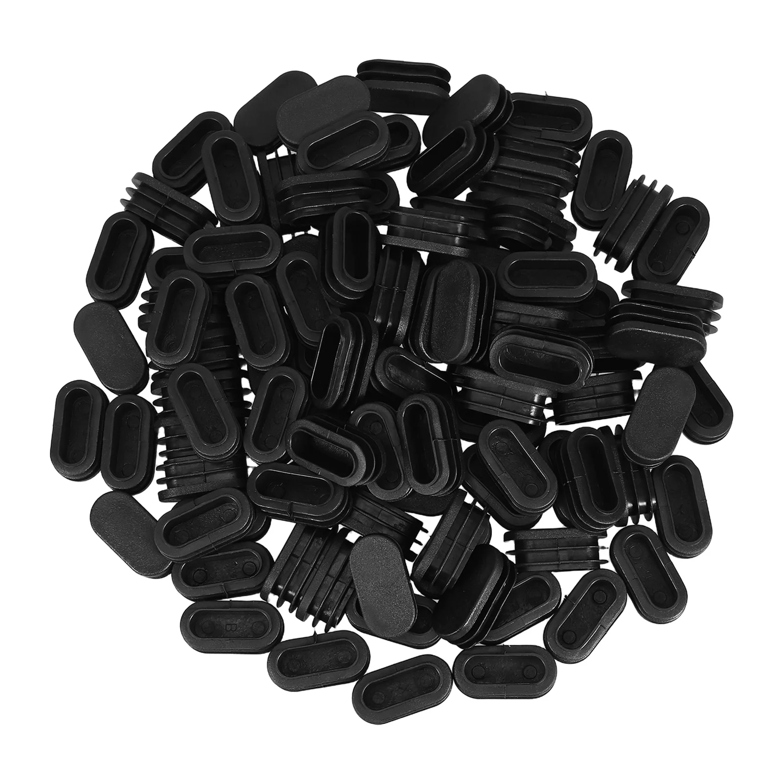 

100 pcs 20X40Mm Oval Pipe Caps Black Plastic End Plugs Weather Resistant Floor Protection Furniture Leg Inserts Threaded Design