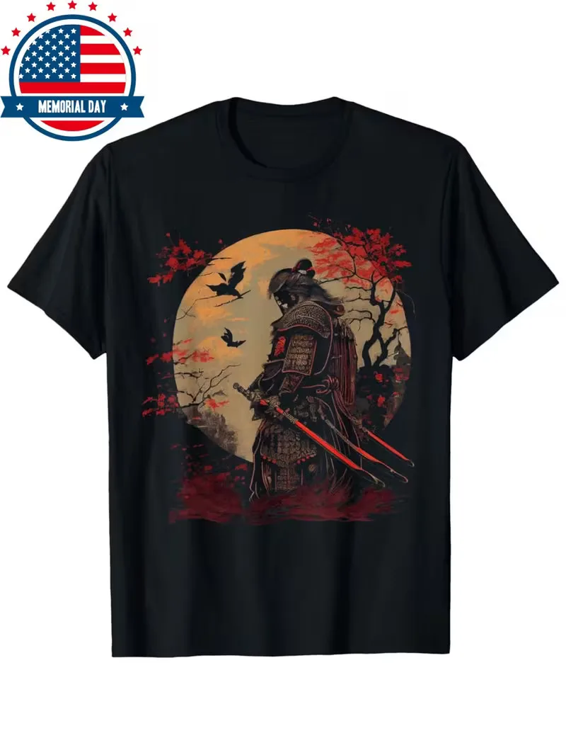

Men's Samurai Japanese Retro Graphic Art T-Shirt - Black Vintage Cherry Blossom