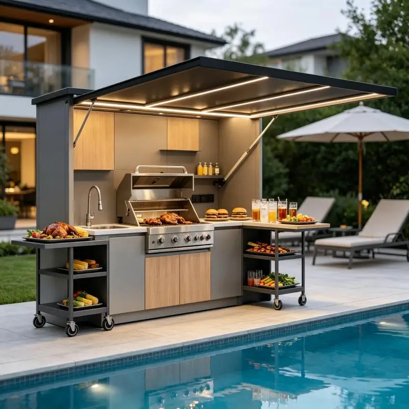 Outdoor Kitchen Modular Outdoor Cooking Cabinet Island Corrosion Resistant For Garden And Outdoor Party