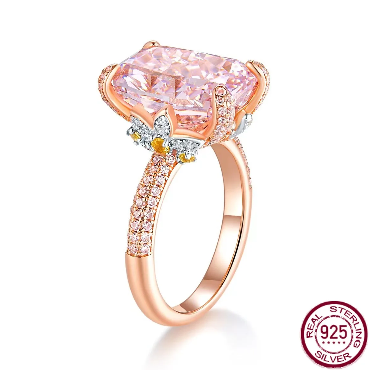 

New popular s925 silver full diamond 8-carat cherry blossom powder luxurious luxury fashion ring wedding jewelry
