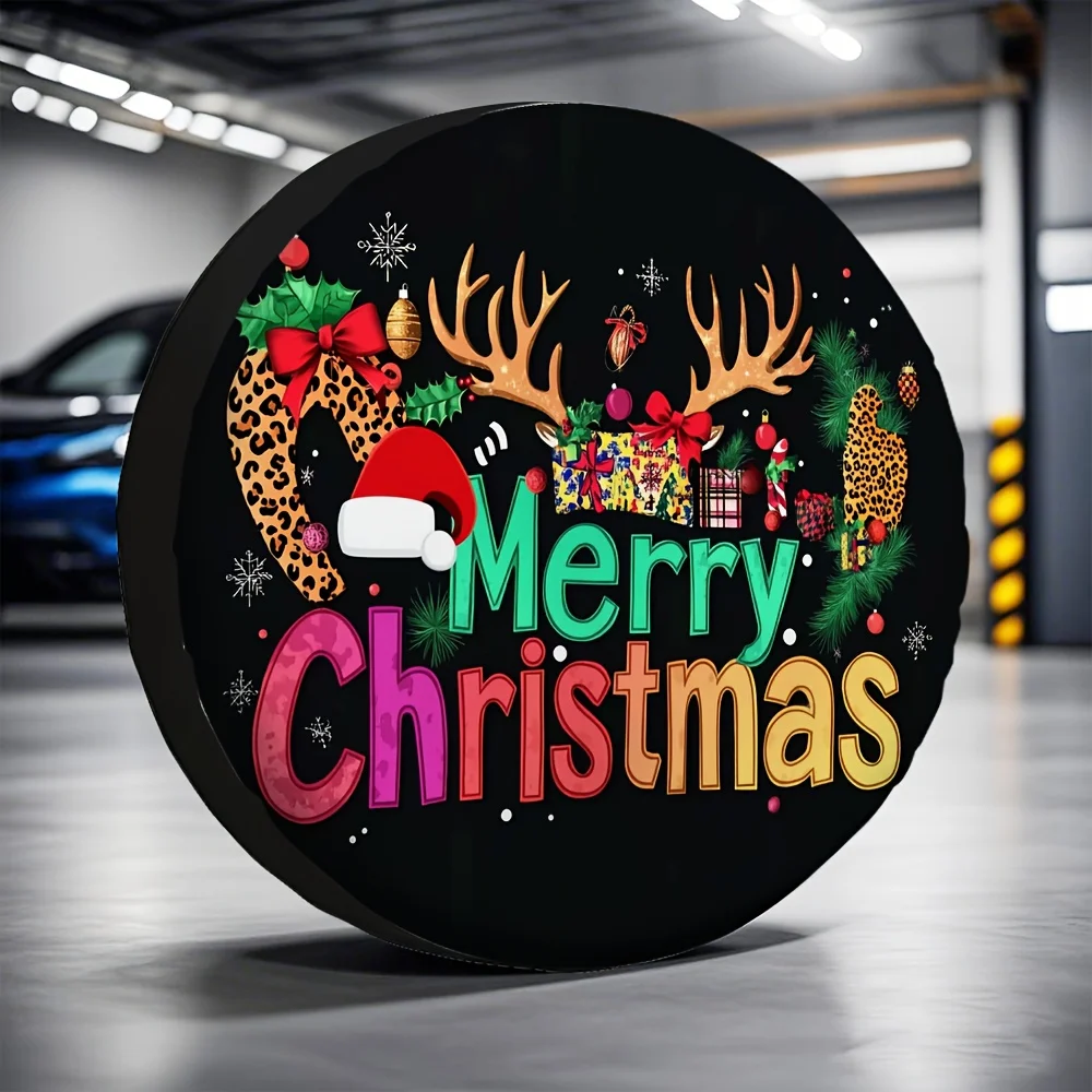 One Piece of 2D Flat Printed Tire Covers Featuring a Merry Christmas Design, Available As a Digital Download