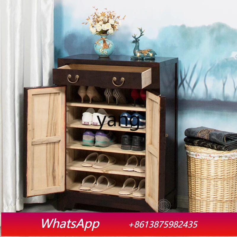 

LH new Chinese-style dining side shoe cabinet household door entry large capacity solid wood entrance bucket cabinet furniture