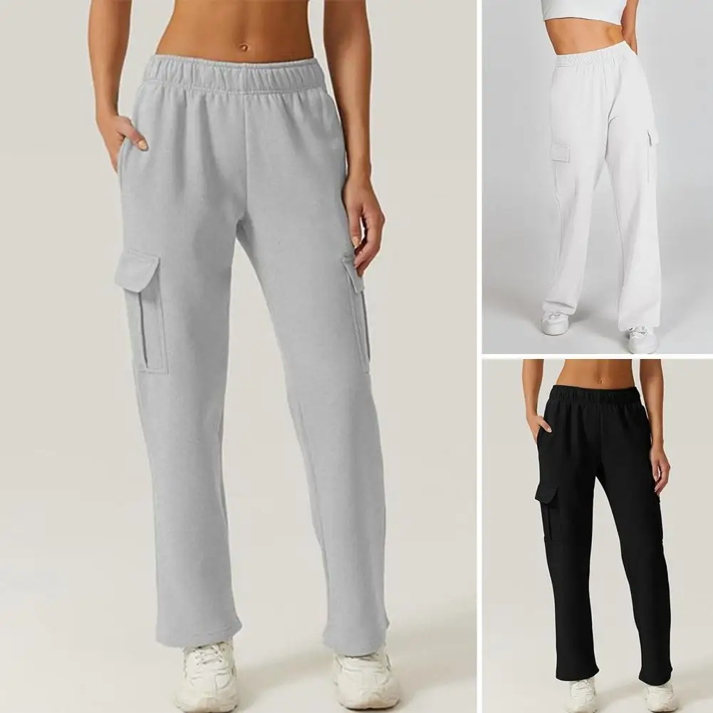 Damen hose hohe elastische Taille locker breites Bein einfarbig Multi Taschen weich atmungsaktiv gerade gerade in voller Länge Dame lange Hose