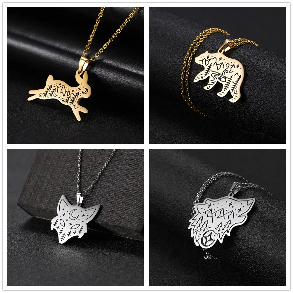 Cazador Animal Pendant Necklaces for Women Men Fox Rabbit Bird Fish Polar Bear Nature Stainless Steel Jewelry 2025 Birthday Gift