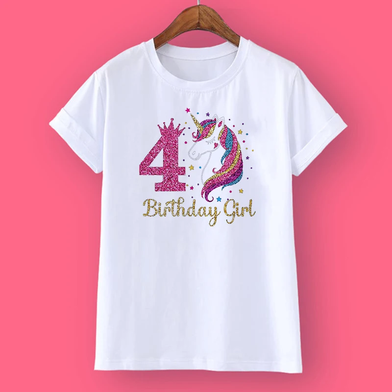 Unicorn Birthday Shirt 1-12 Birthday T-Shirt  Wild Tee Girls Party T Shirt Unicorn Theme Clothes Kids Gifts  Fashion Tops Tshirt