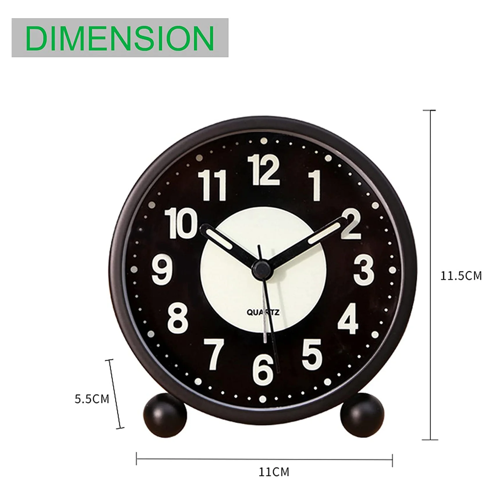 นาฬิกาปลุกเรืองแสงนาฬิกาตั้งโต๊ะแบบอนาล็อกเงียบ4นิ้วไม่ติ๊กใช้แบตเตอรี่พร้อมปลุกเสียงดังสำหรับห้องนอน