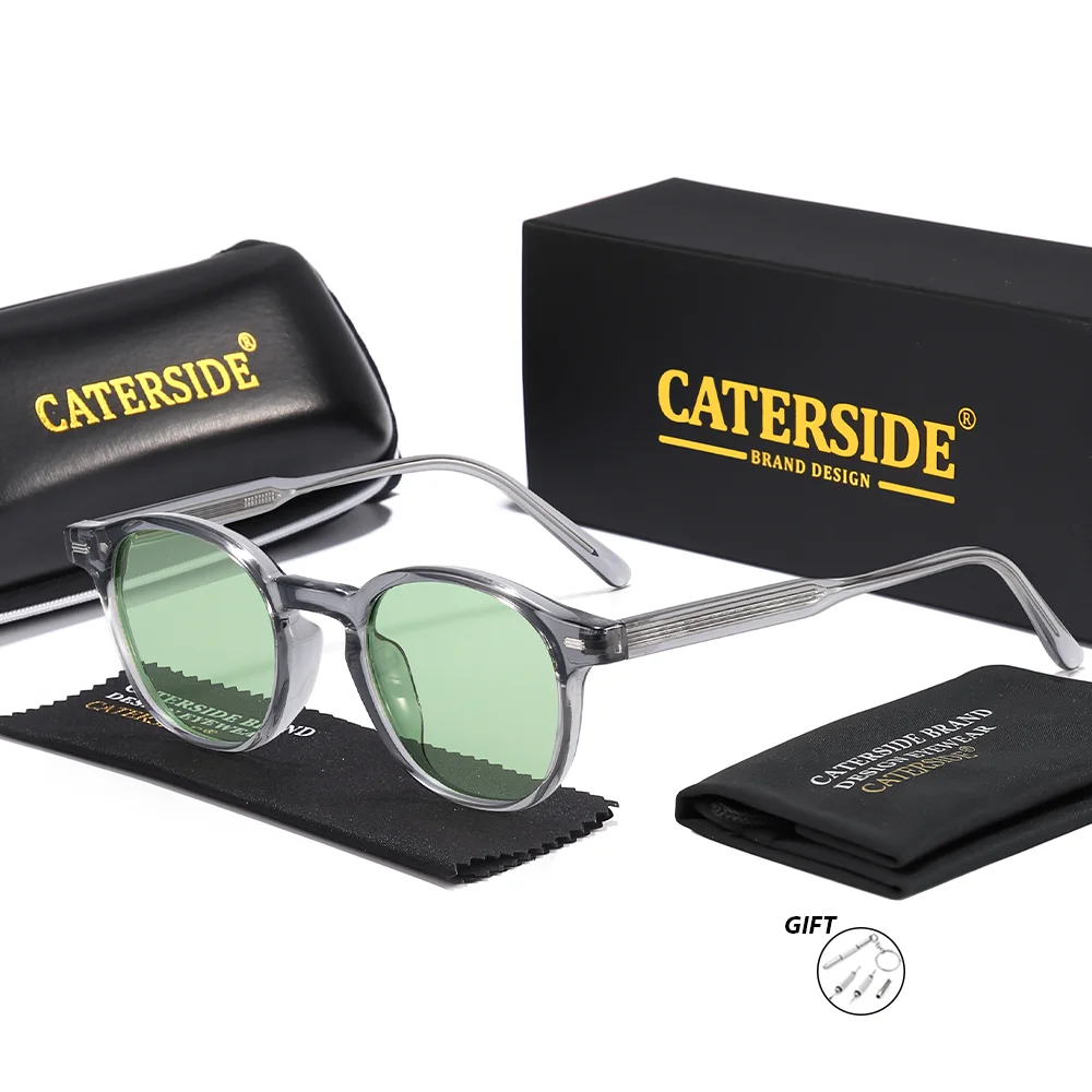 Caterside Polarized Round Sunglasses Men Punk TR Frame Core Insert Leg Retro Sun Glasses Women Set Driving Fishing Eyewear UV400